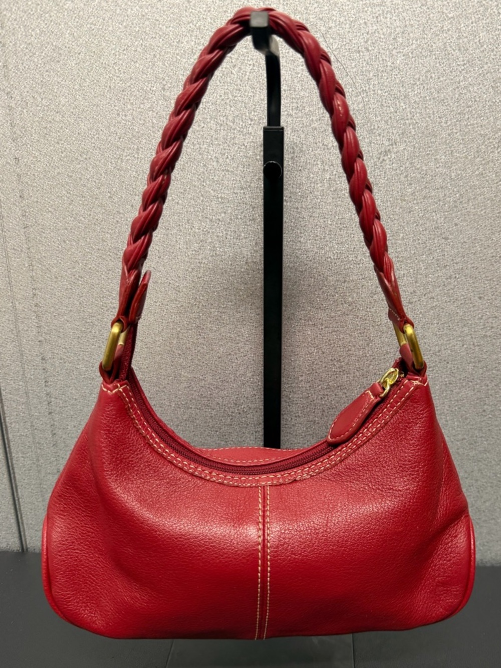 Wilsons Leather Red Mini Shoulder Bag Braided Strap Y2K - Picture 2 of 9